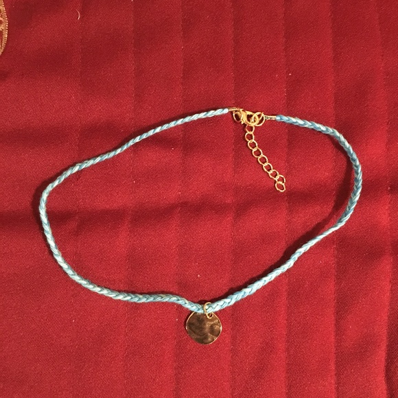 A110 Blue braided choker with golden charm - Picture 3 of 3